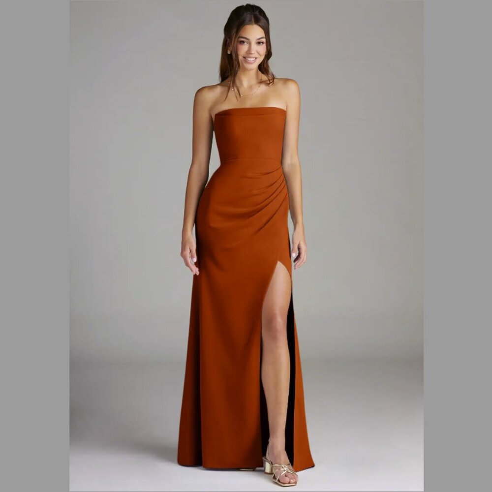 NWT Azazie Leonis Sheath Stretch Crepe Dress in Paprika (Petite Custom)